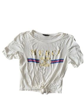 Papaya Cream Crewneck Tee Crop Top with Graphic “Merci”